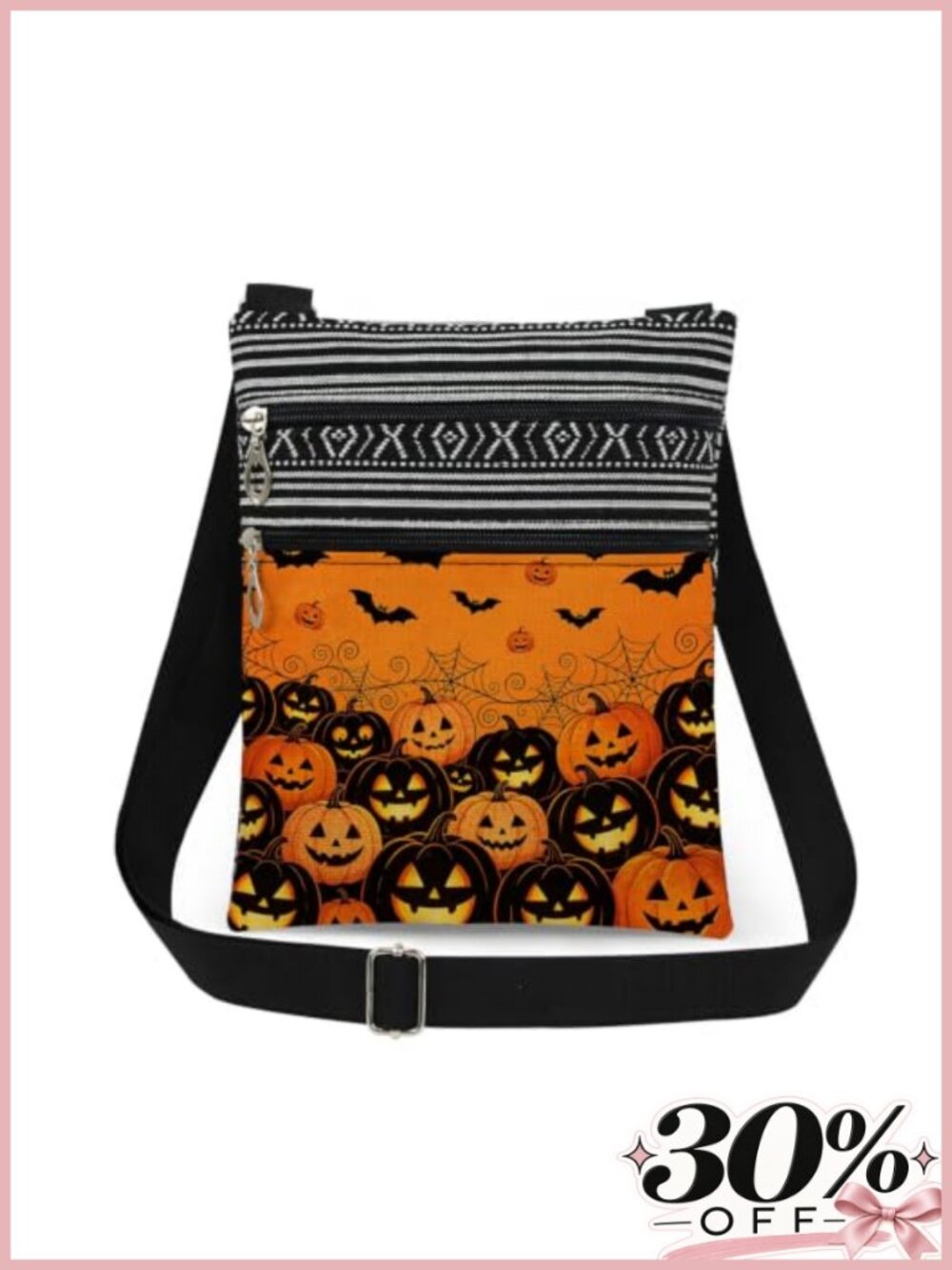 Halloween Jack O Lantern Crossbody Bag Polyester Adjustable Strap